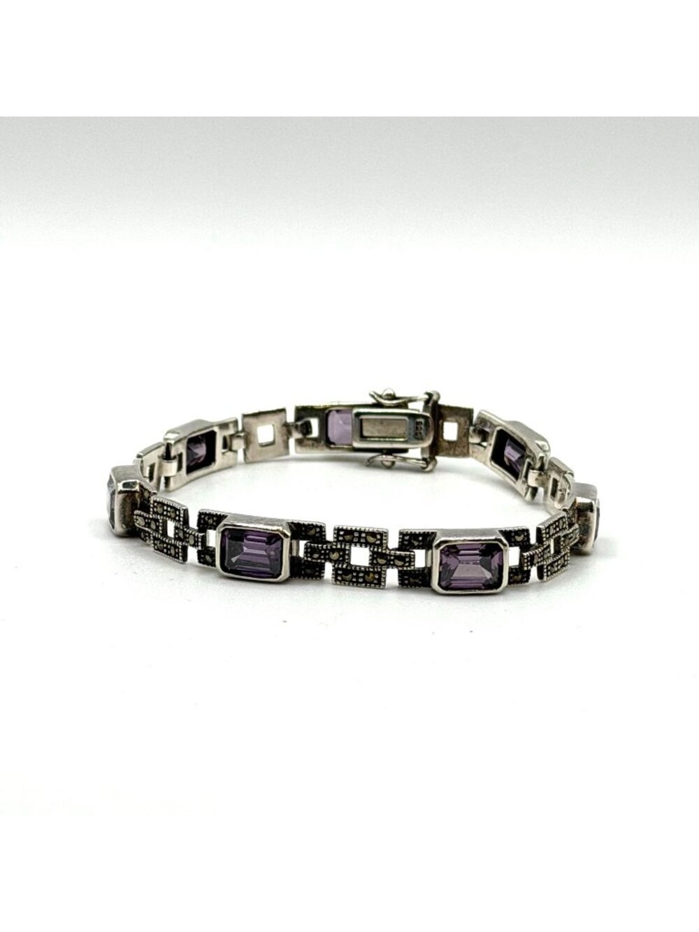 925 Sterling Silver Bracelet With Purple Amethyst Stones